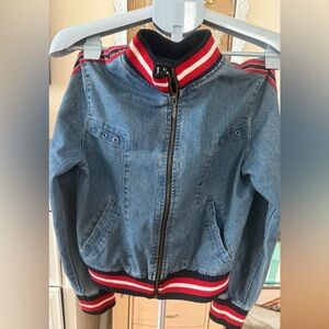 Stylish Denim Jacket with Red and Black Trim